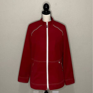 ALLISON Daley Jacket Red White Trim Full Zip Mock Neck Active Outdoor Versatile